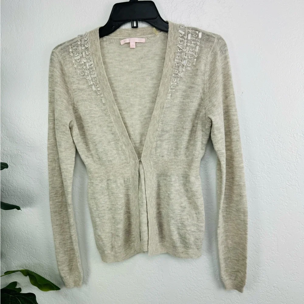 Rebecca Taylor Y2K Cashmere Bejeweled Baby Doll Pelum Grey Single Hook Cardigan - Picture 2 of 8